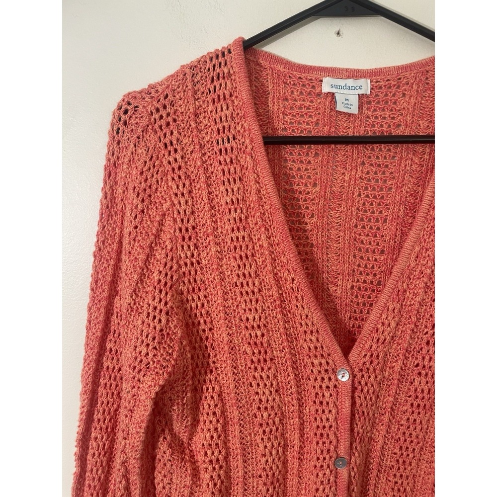 Sundance Coral Crochet Mixed Open Knit Cardigan M Cotton Quiet Luxury Preppy - Picture 4 of 10